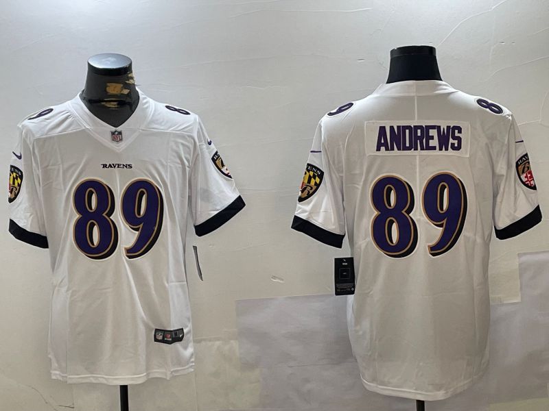Men Baltimore Ravens #89 Andrews White Second generation 2024 Nike Limited NFL Jersey style 1